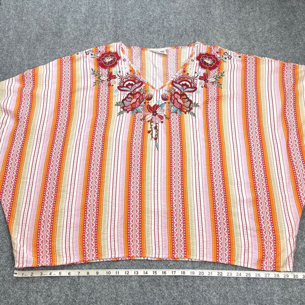 Savanna Jane Embroidered Kimono Top Size 1X/2X Artsy Striped Colorful Boho - Picture 10 of 11